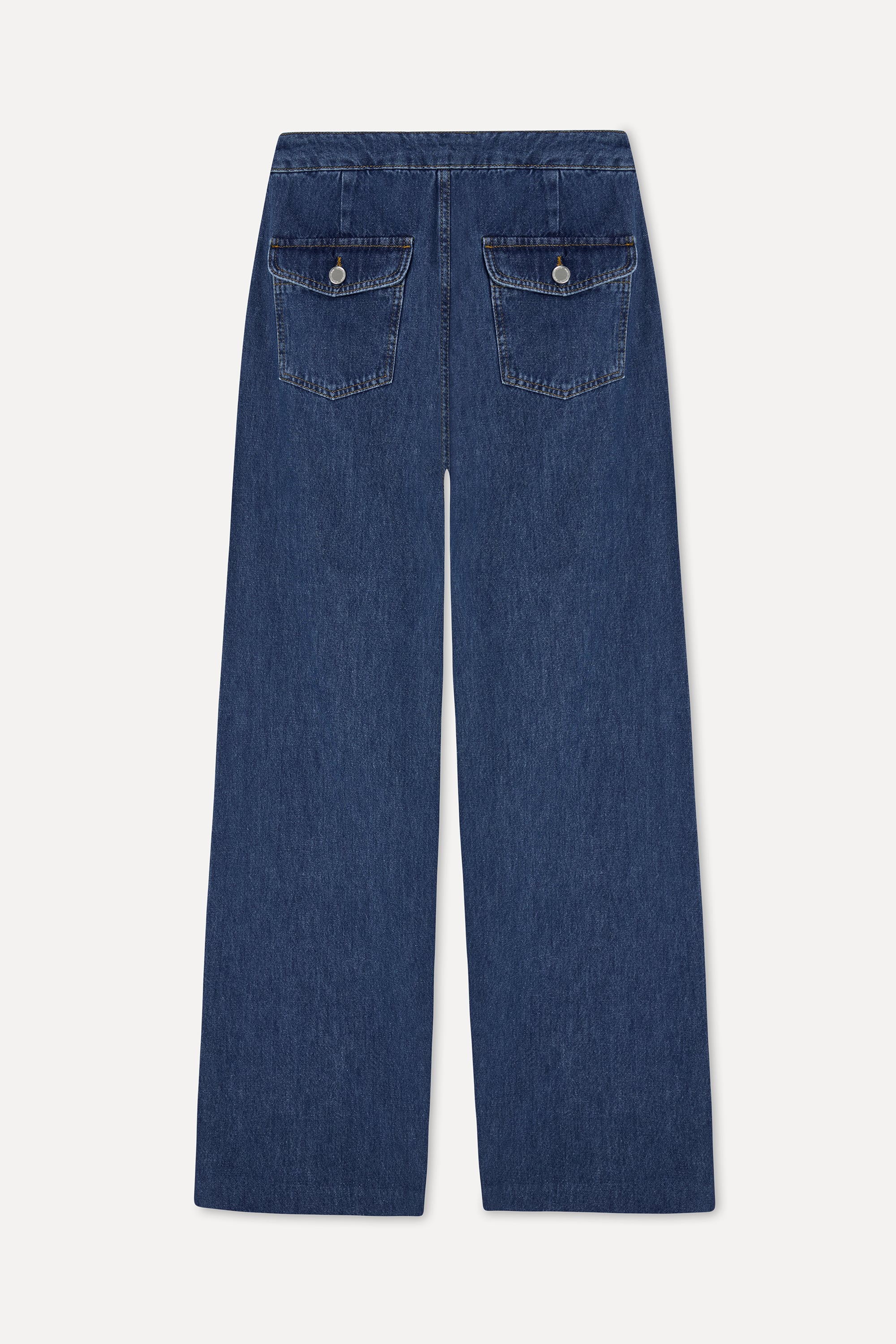 Kadın İndigo Kemer Detaylı Wide Leg Jean Pantolon