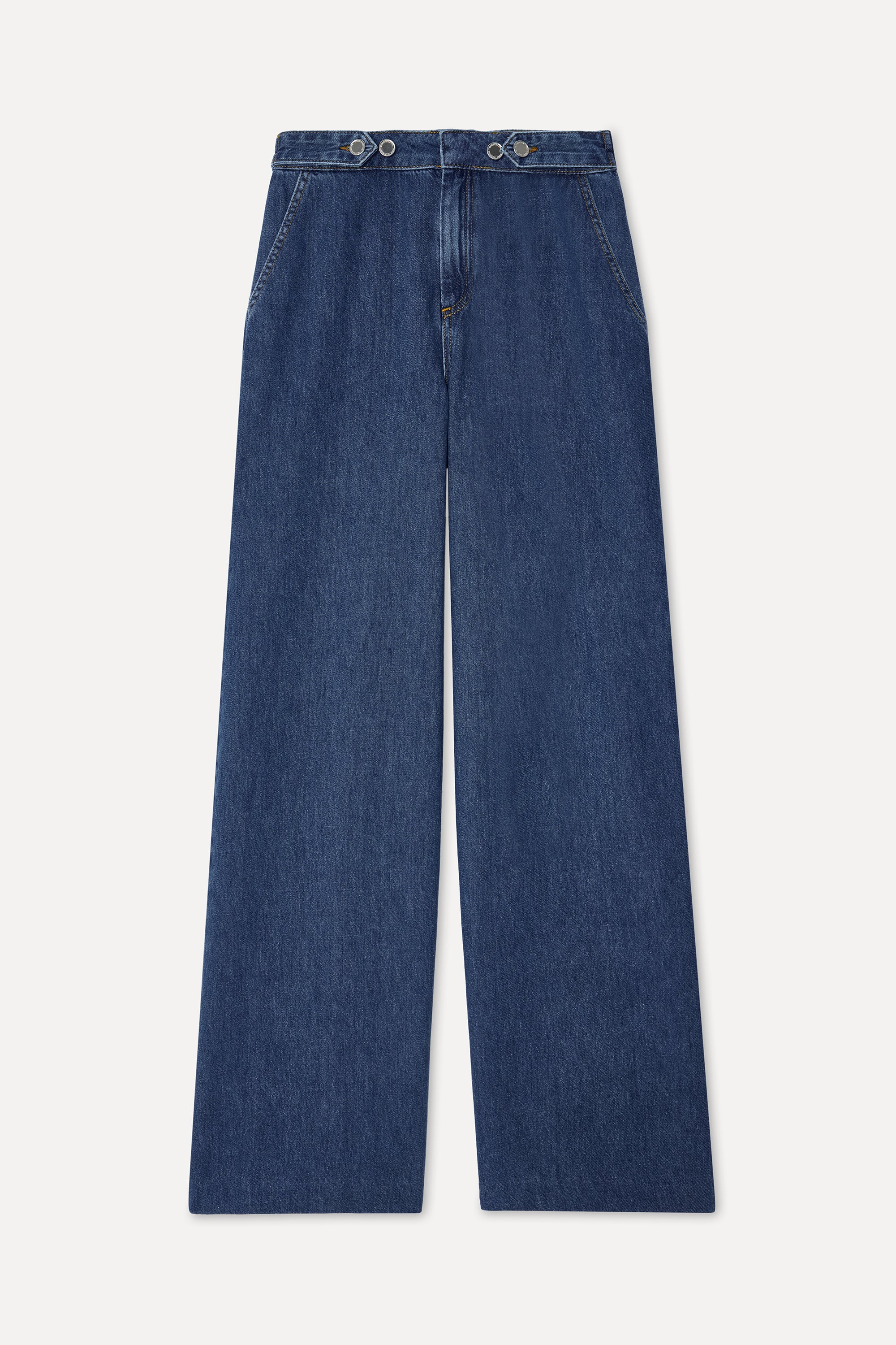 Kadın İndigo Kemer Detaylı Wide Leg Jean Pantolon
