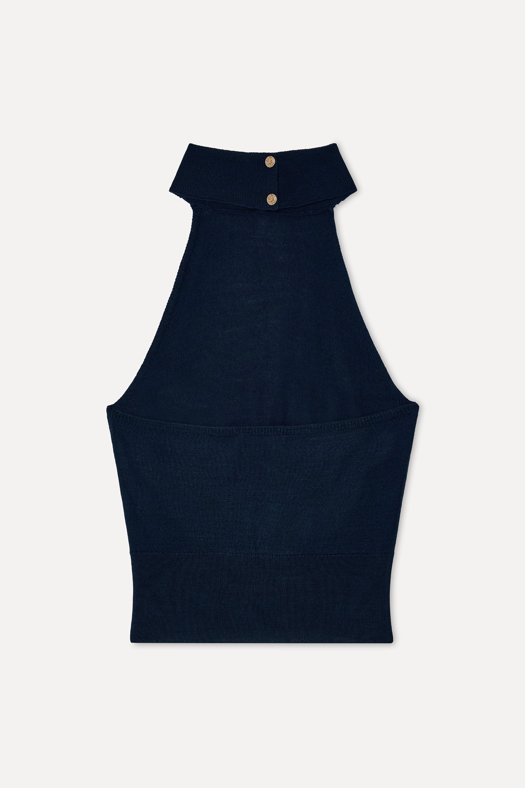 Kadın Lacivert Fitted Halter Yaka Kolsuz Kazak