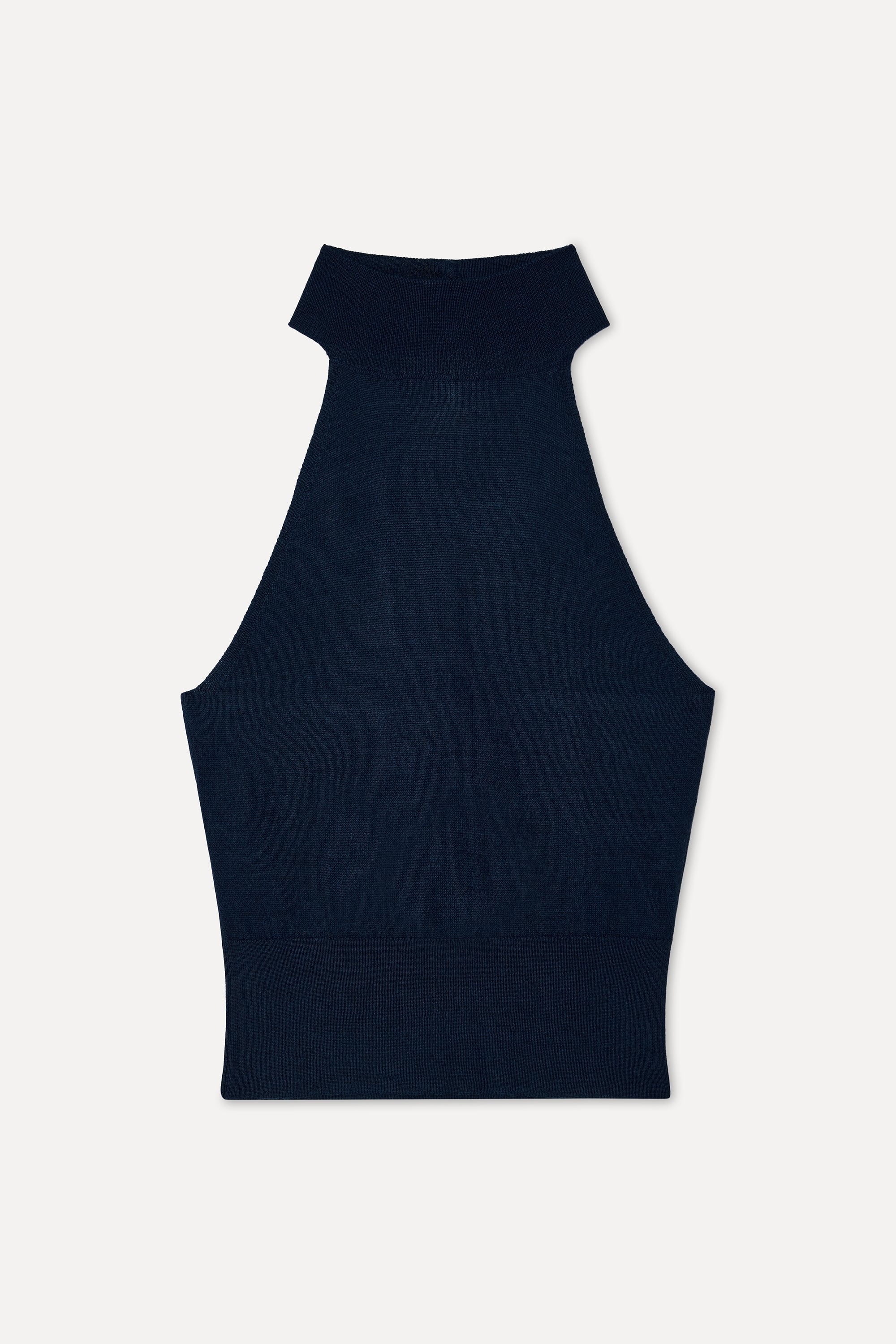 Kadın Lacivert Fitted Halter Yaka Kolsuz Kazak
