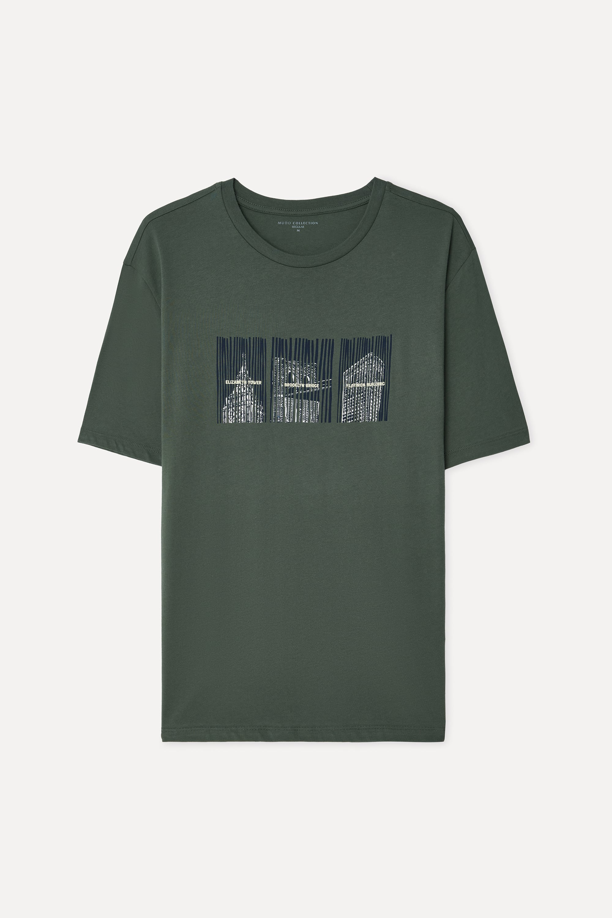 Erkek Haki Baskılı Bisiklet Yaka T-Shirt
