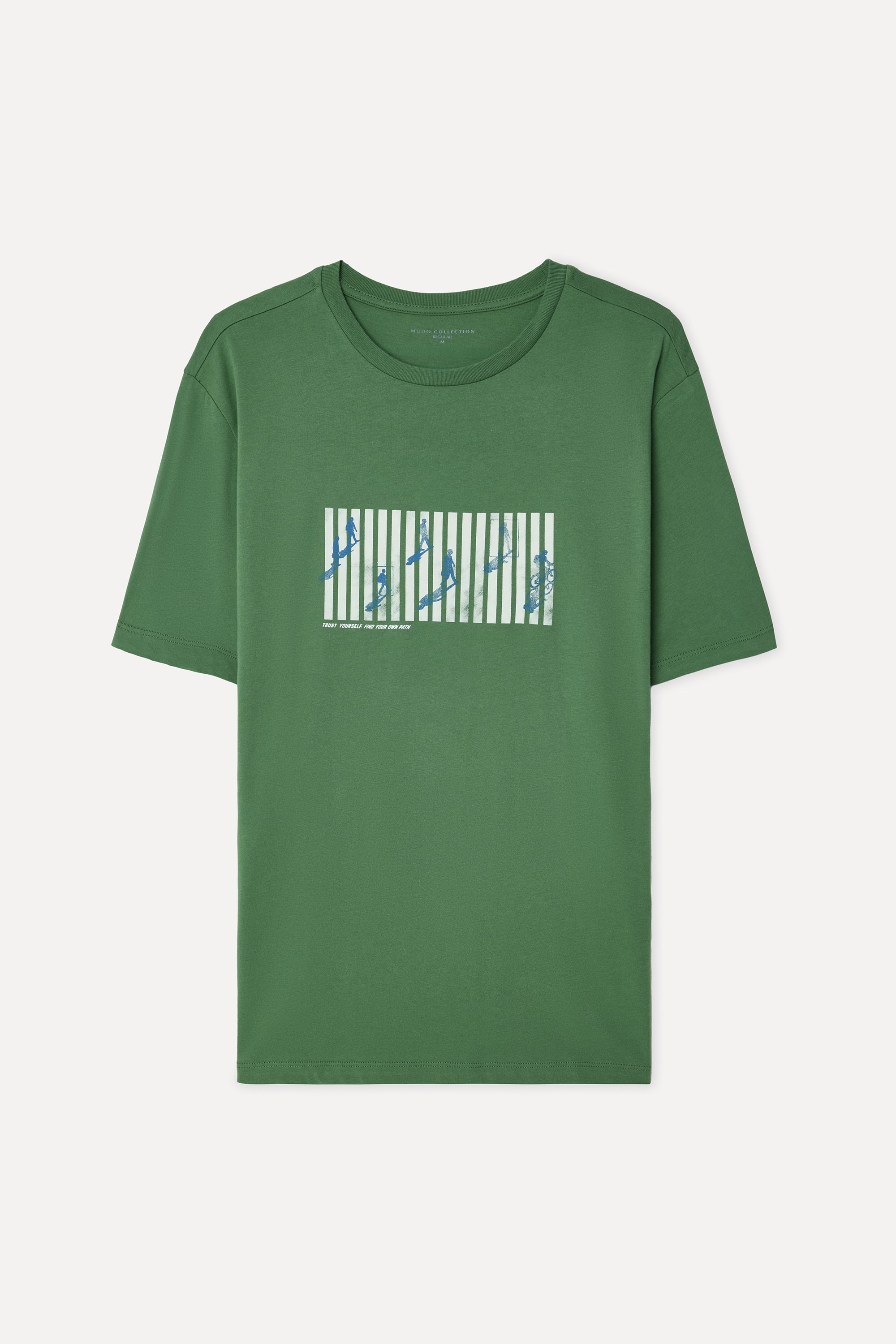 Erkek Yeşil Baskılı Bisiklet Yaka T-Shirt