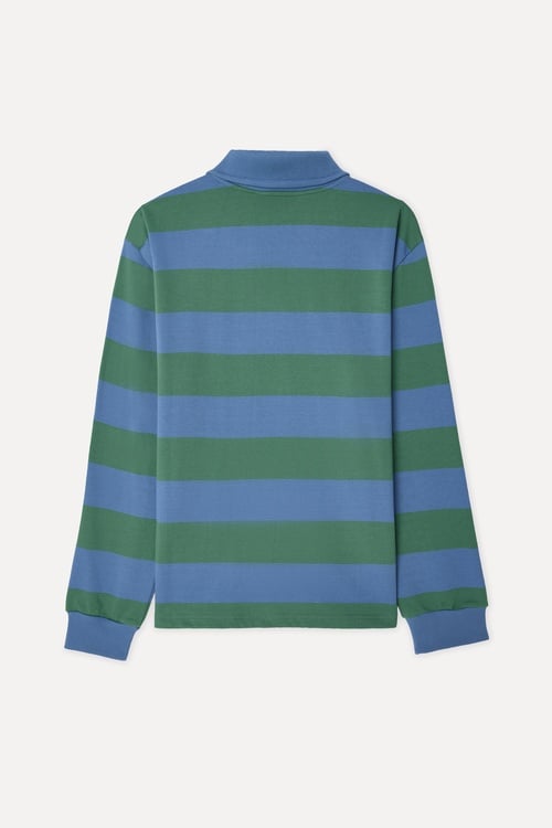 Erkek Mavi Çizgili Comfort Fit Polo Yaka Sweatshirt
