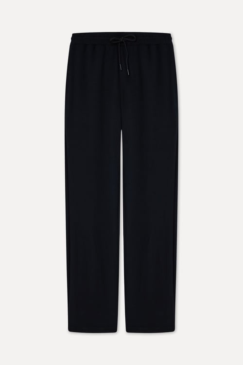  Erkek Siyah Straight Fit Beli Bağlamalı Pantolon