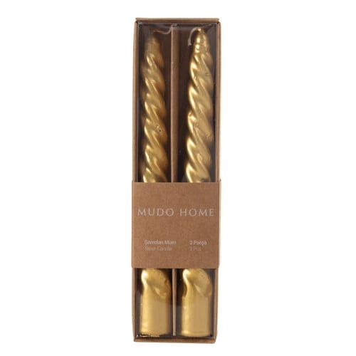 2Lİ BURGULU ŞAMDAN MUM GOLD 18CM