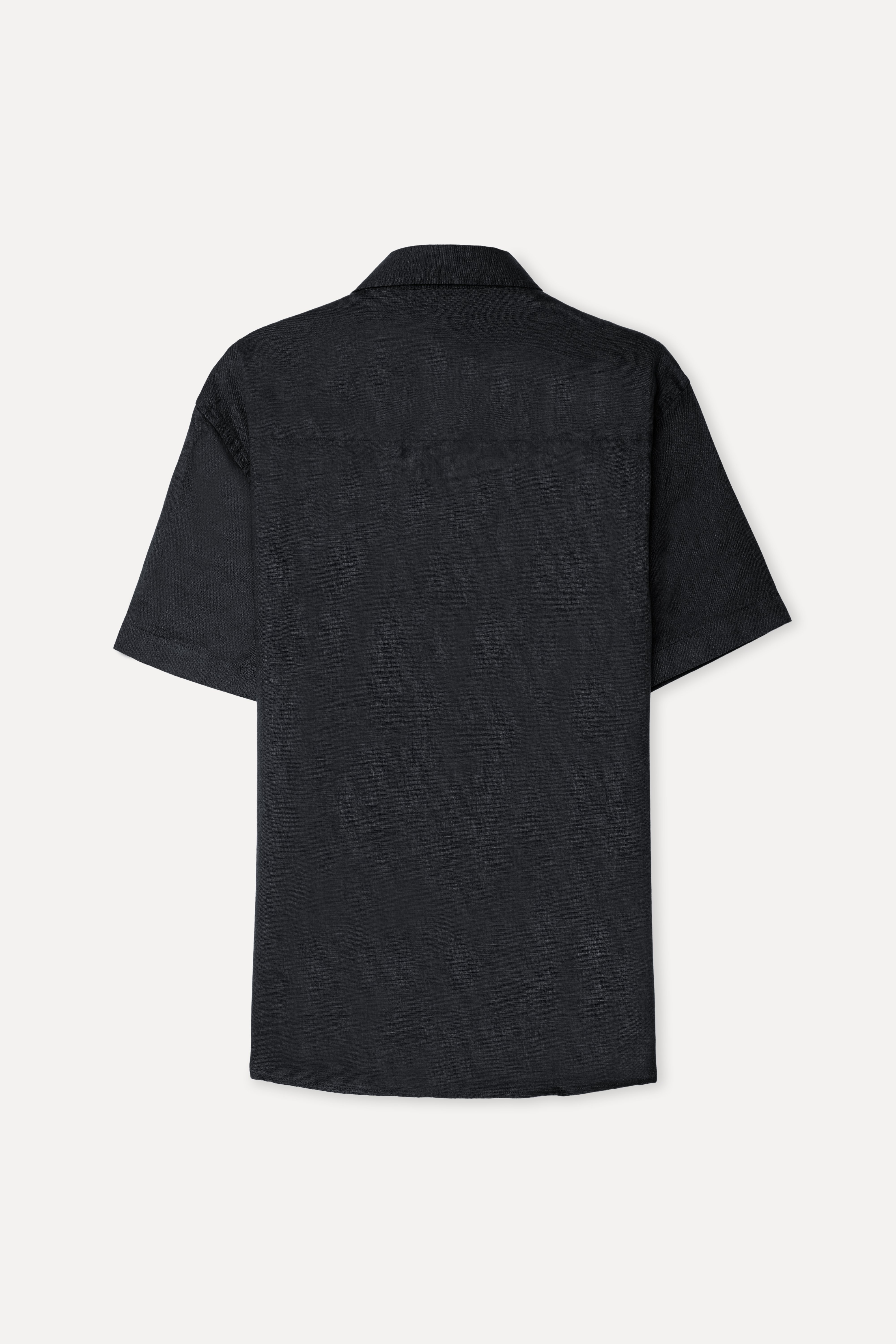 Erkek Siyah Regular Fit Kısa Kollu Keten Gömlek