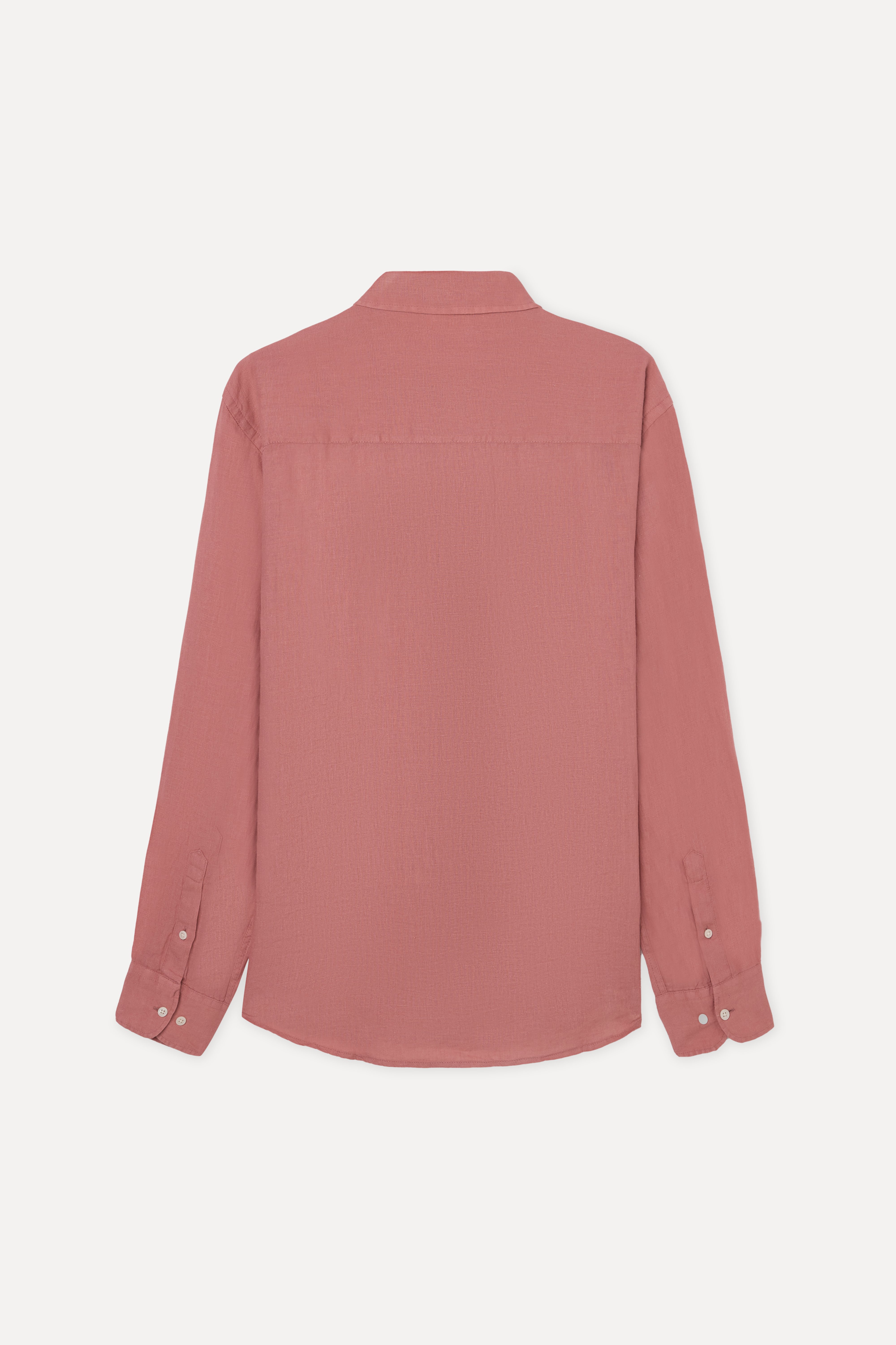 Erkek Pembe Regular Fit Uzun Kollu Keten Gömlek
