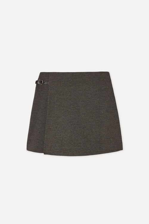 Kadın Kahverengi Kruvaze Mini Etek