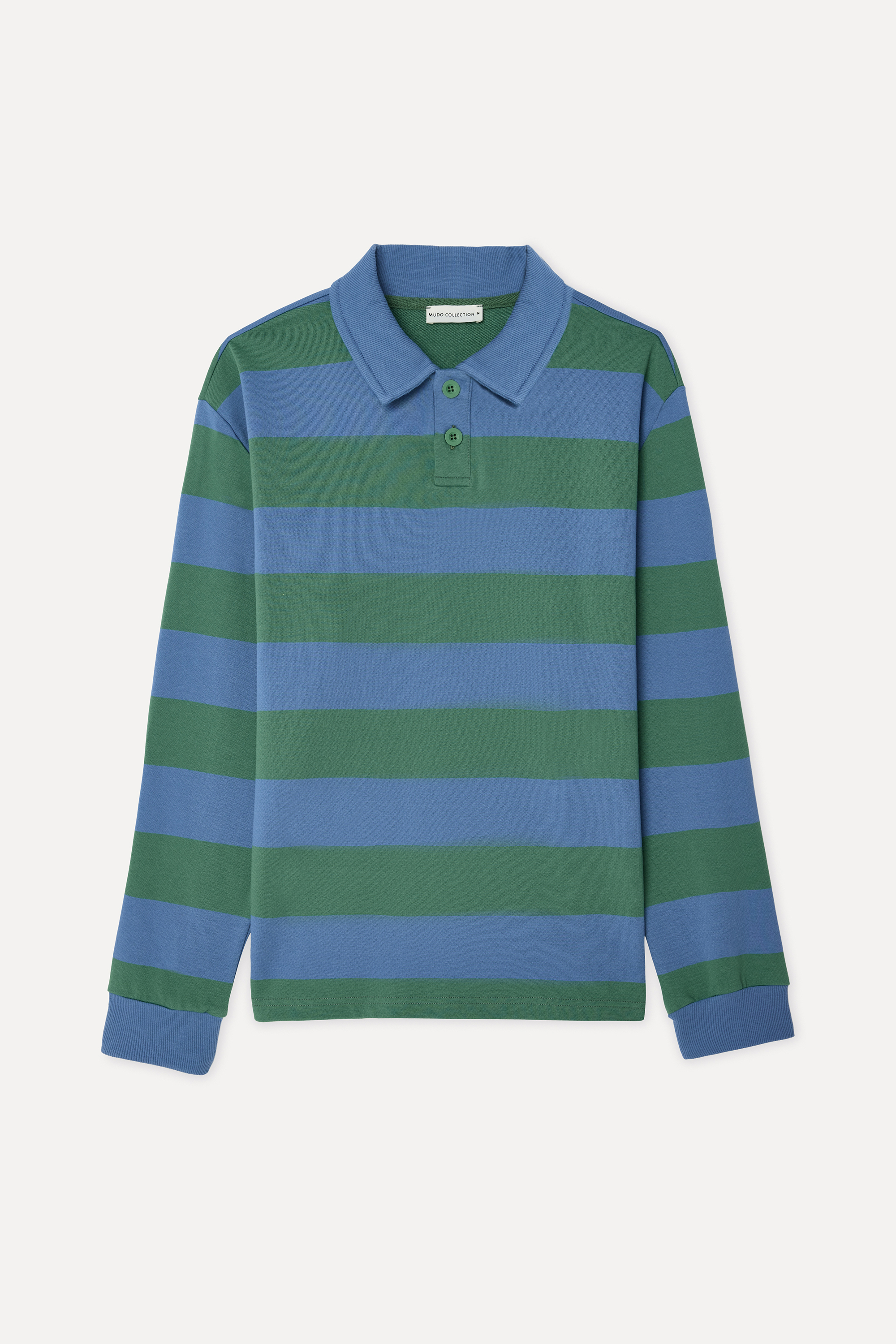 Erkek Mavi Çizgili Comfort Fit Polo Yaka Sweatshirt
