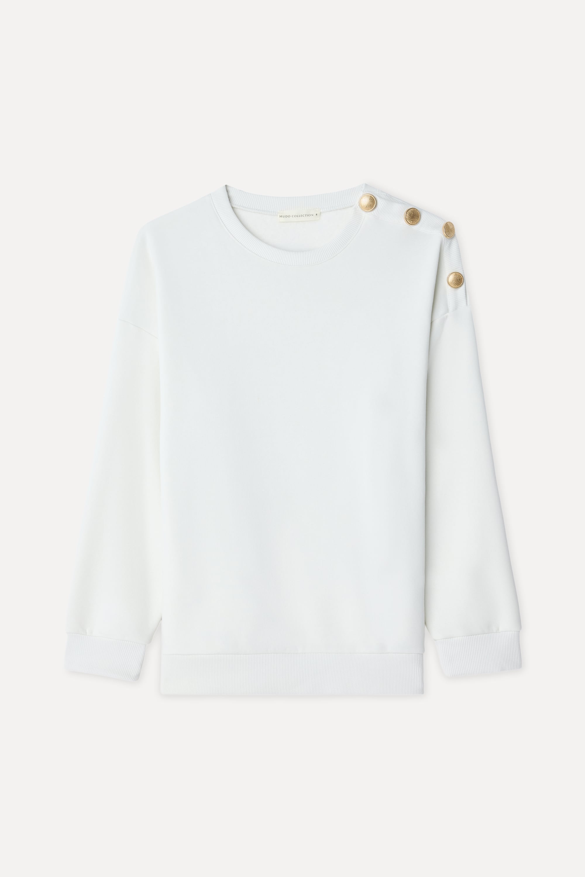 Kadın Kırık Beyaz Düğme Detaylı Loose Fit Bisiklet Yaka Sweatshirt