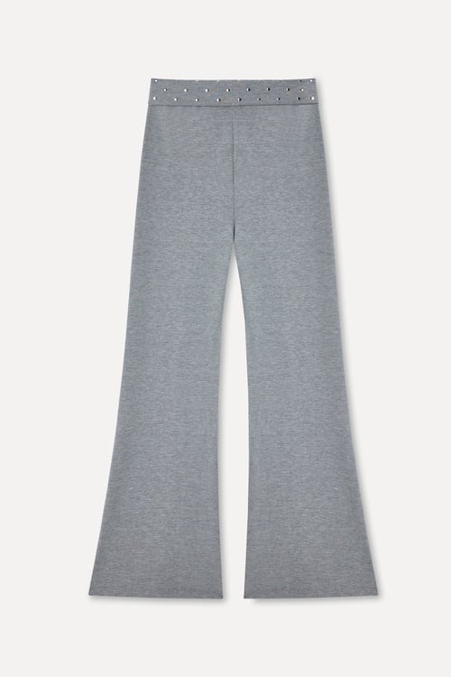 Kadın Gri Melanj Flare Fit Tayt