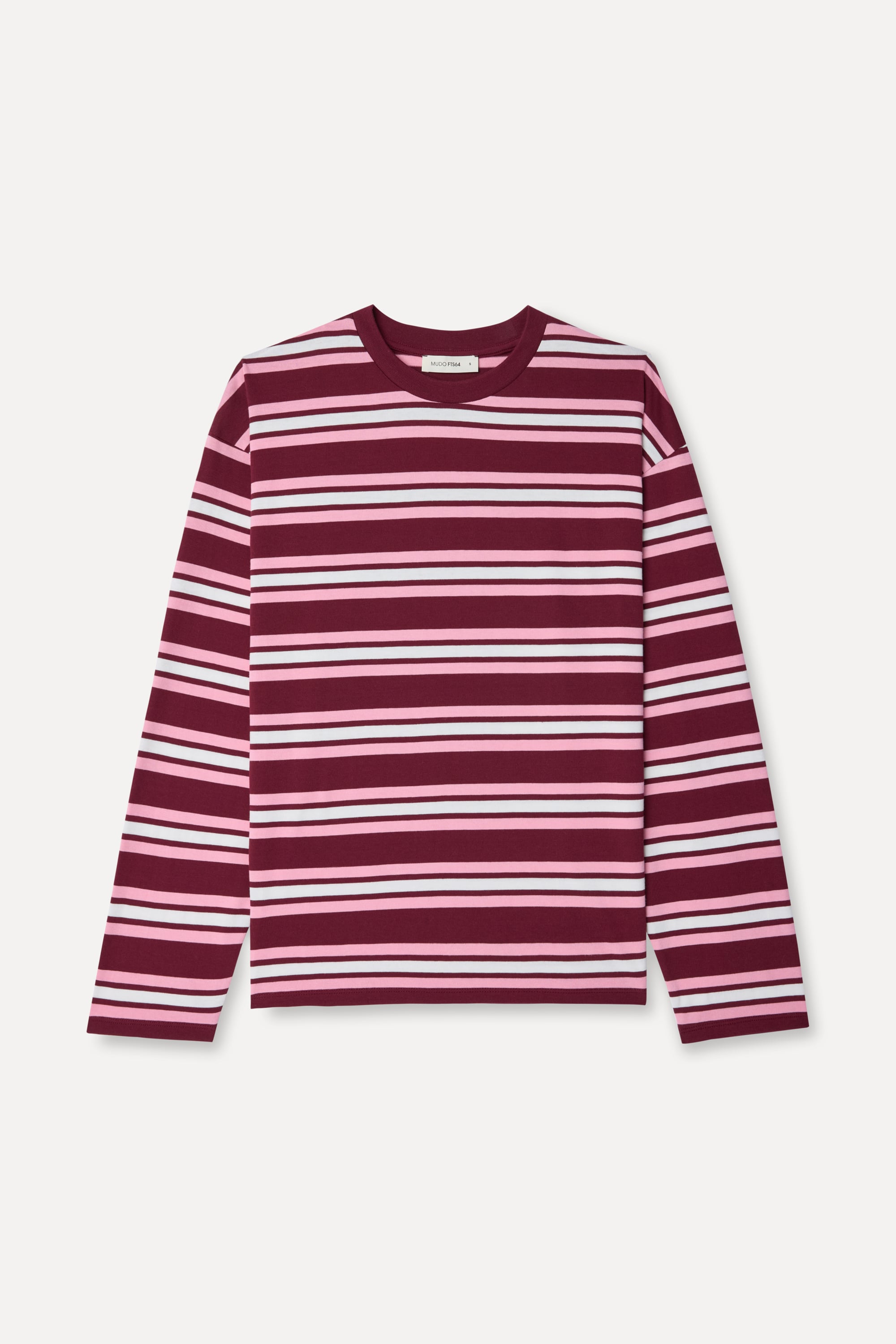 Kadın Bordo Çizgili Loose Fit Bisiklet Yaka Sweatshirt
