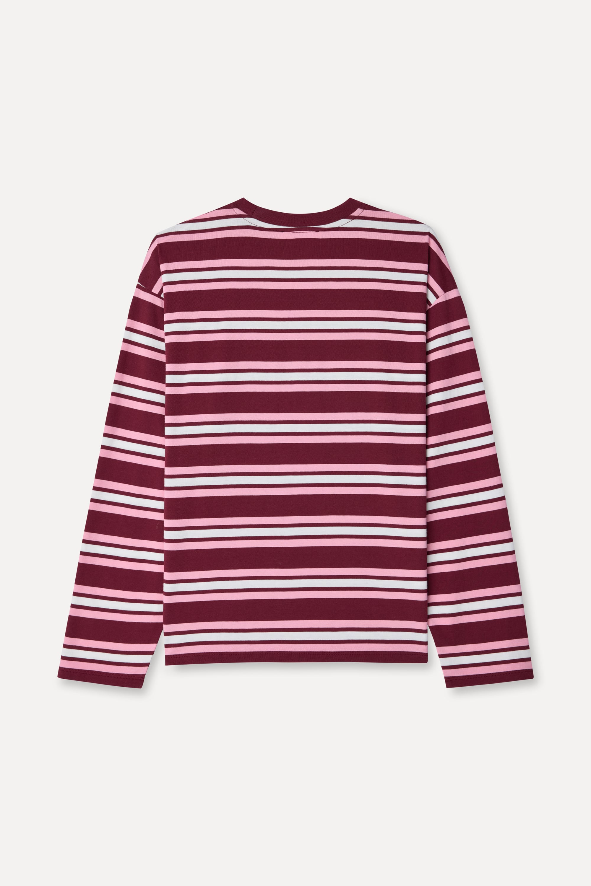 Kadın Bordo Çizgili Loose Fit Bisiklet Yaka Sweatshirt