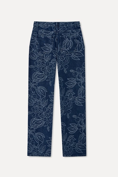 Kadın İndigo Jakarlı Straight Fit Jean Pantolon