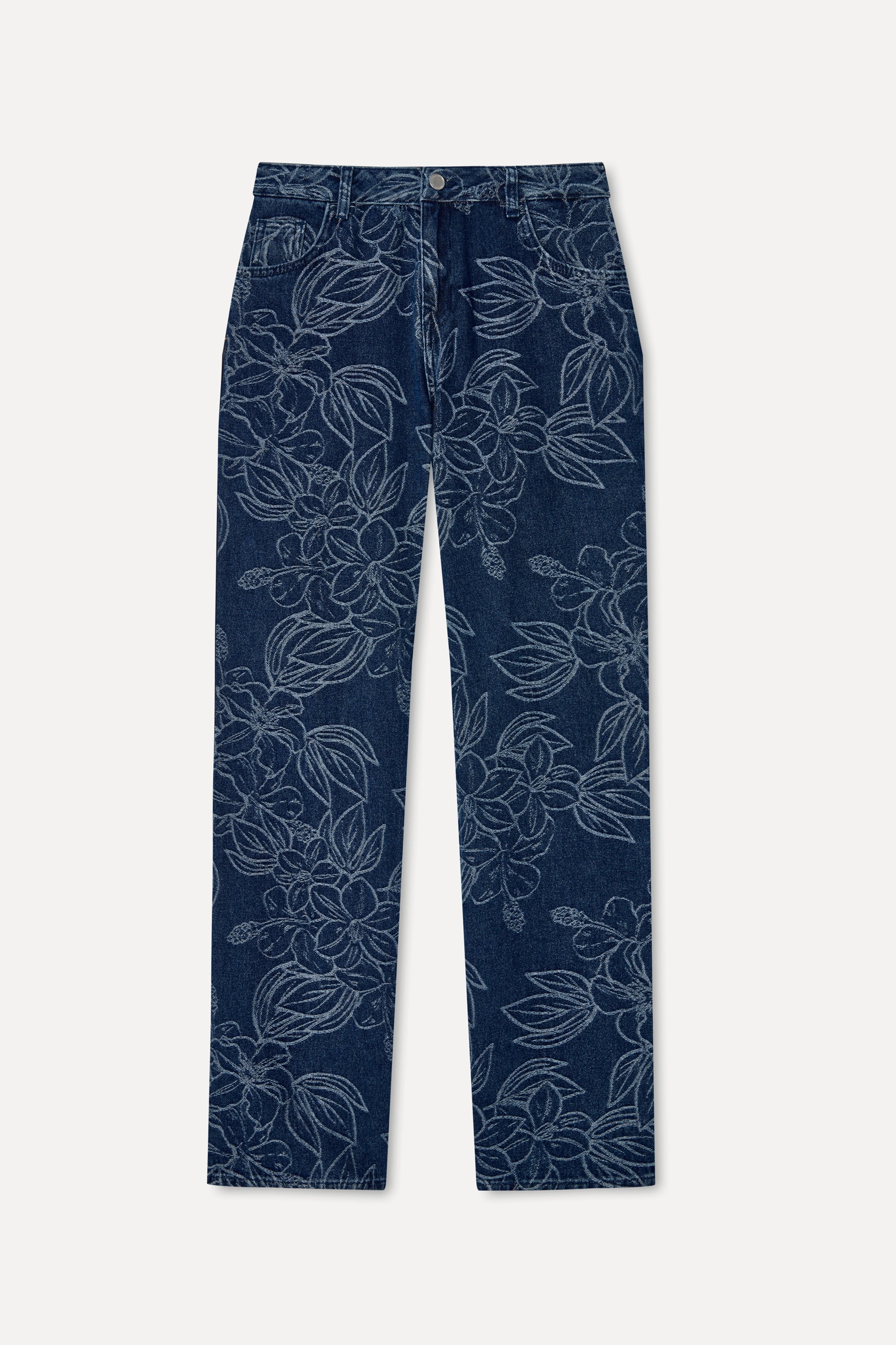 Kadın İndigo Jakarlı Straight Fit Jean Pantolon