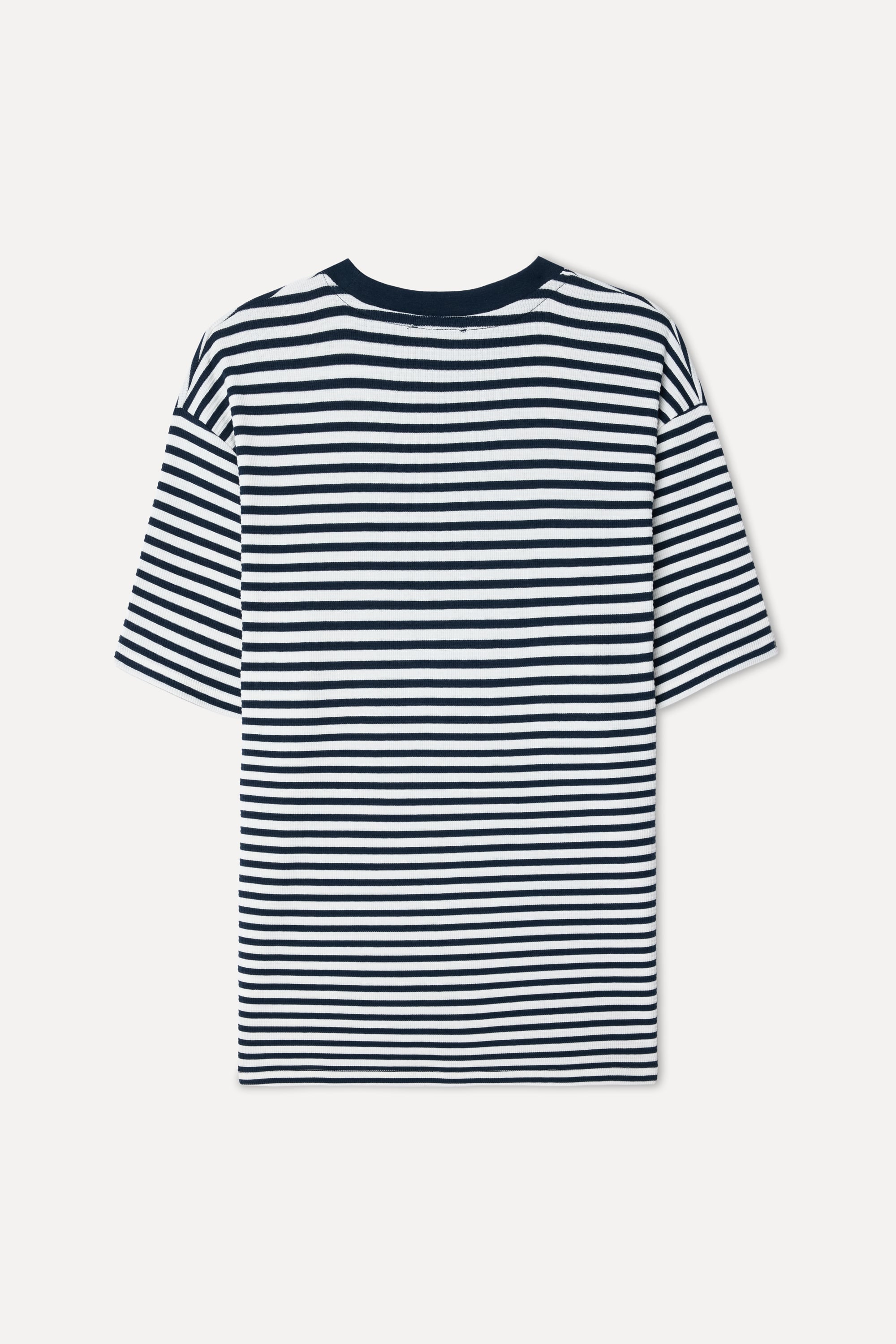Erkek Lacivert Çizgili Comfort Fit Bisiklet Yaka T-Shirt