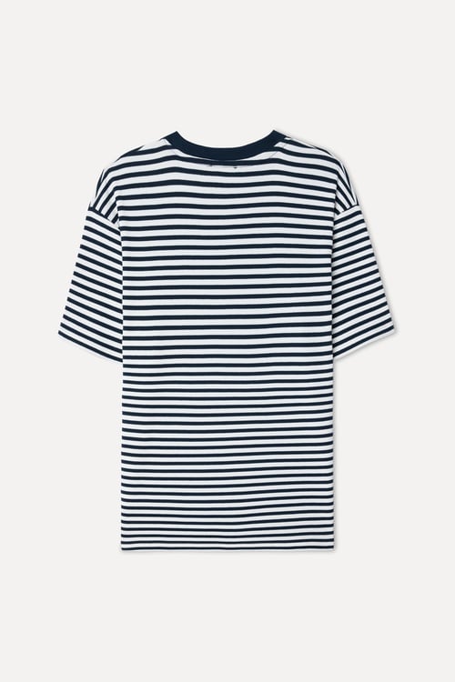 Erkek Lacivert Çizgili Comfort Fit Bisiklet Yaka T-Shirt