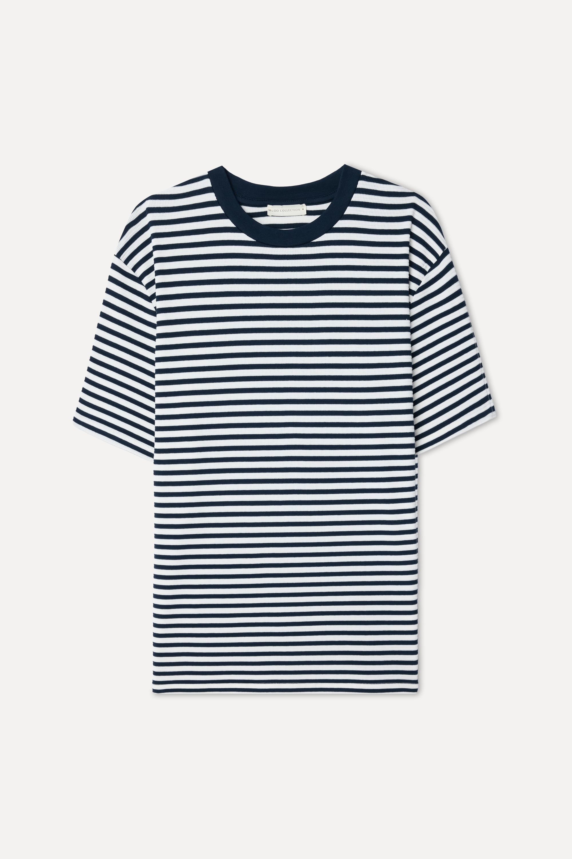 Erkek Lacivert Çizgili Comfort Fit Bisiklet Yaka T-Shirt