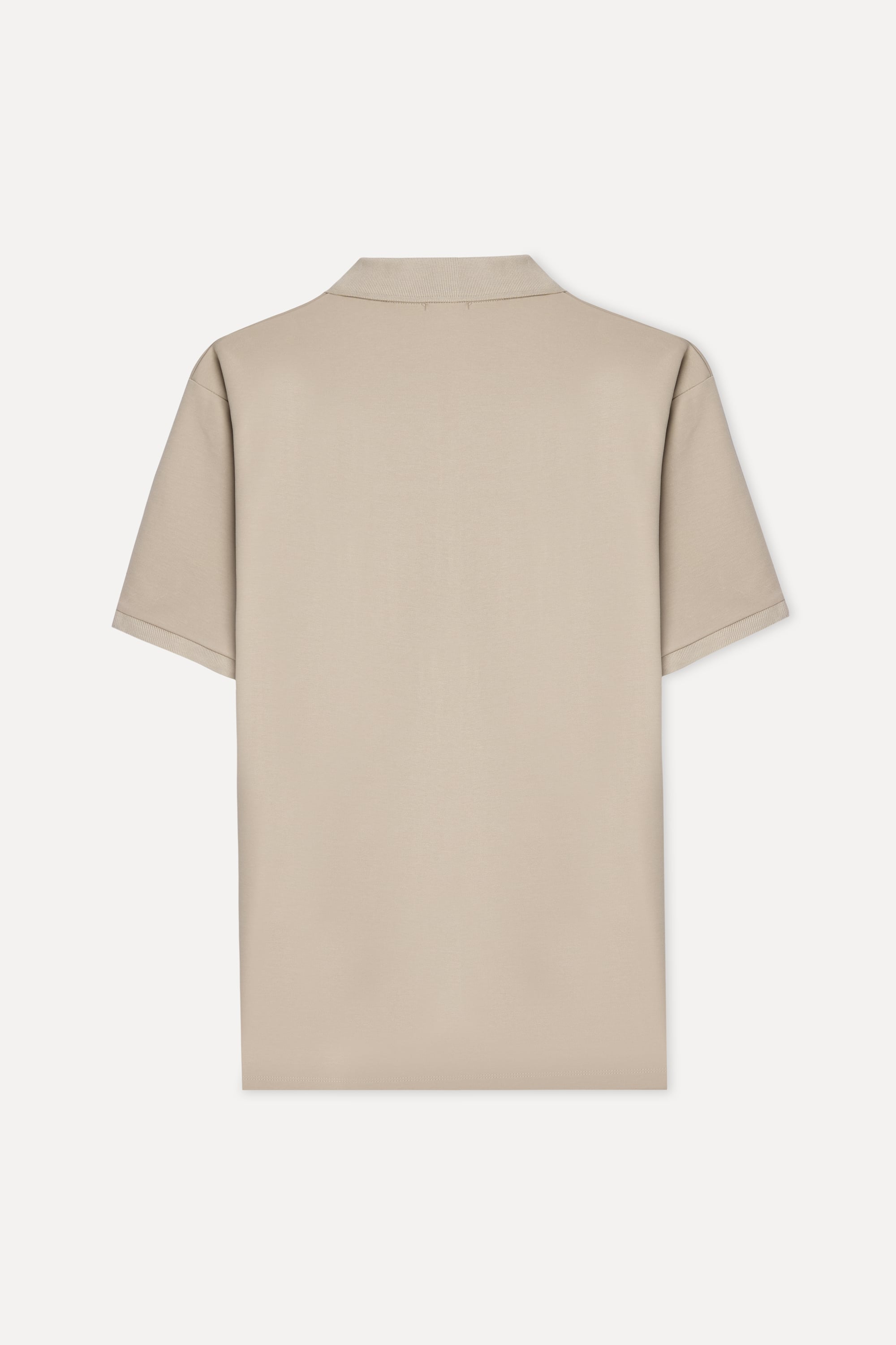 Erkek Bej Rengi Fermuarlı Polo Yaka Kısa Kollu T-Shirt