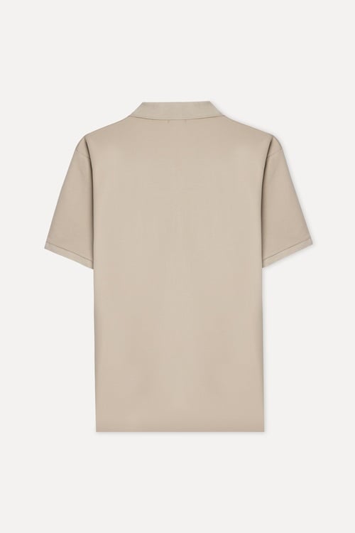 Erkek Bej Rengi Fermuarlı Polo Yaka Kısa Kollu T-Shirt
