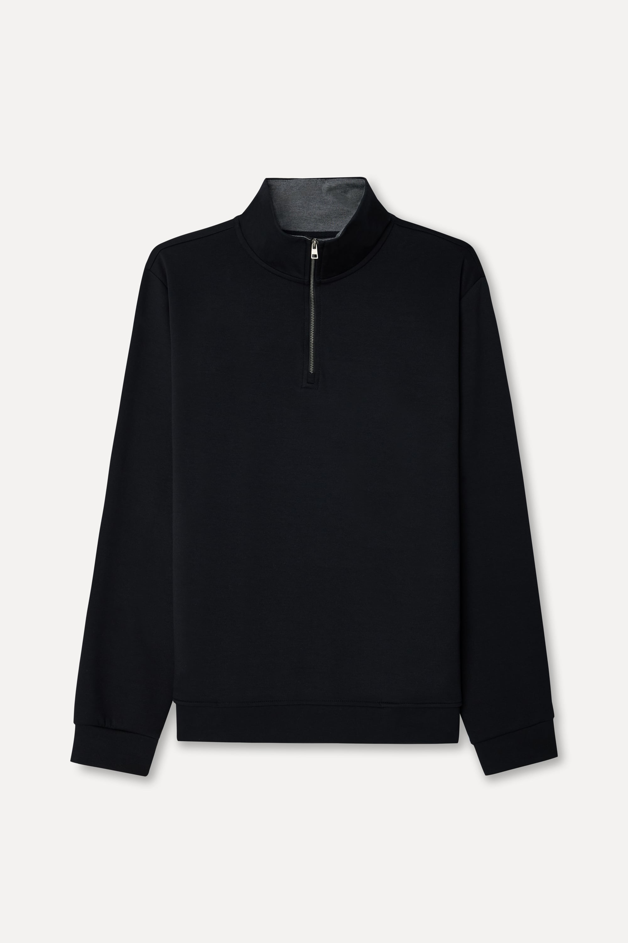 Erkek Siyah Fermuarlı Dik Yaka Sweatshirt