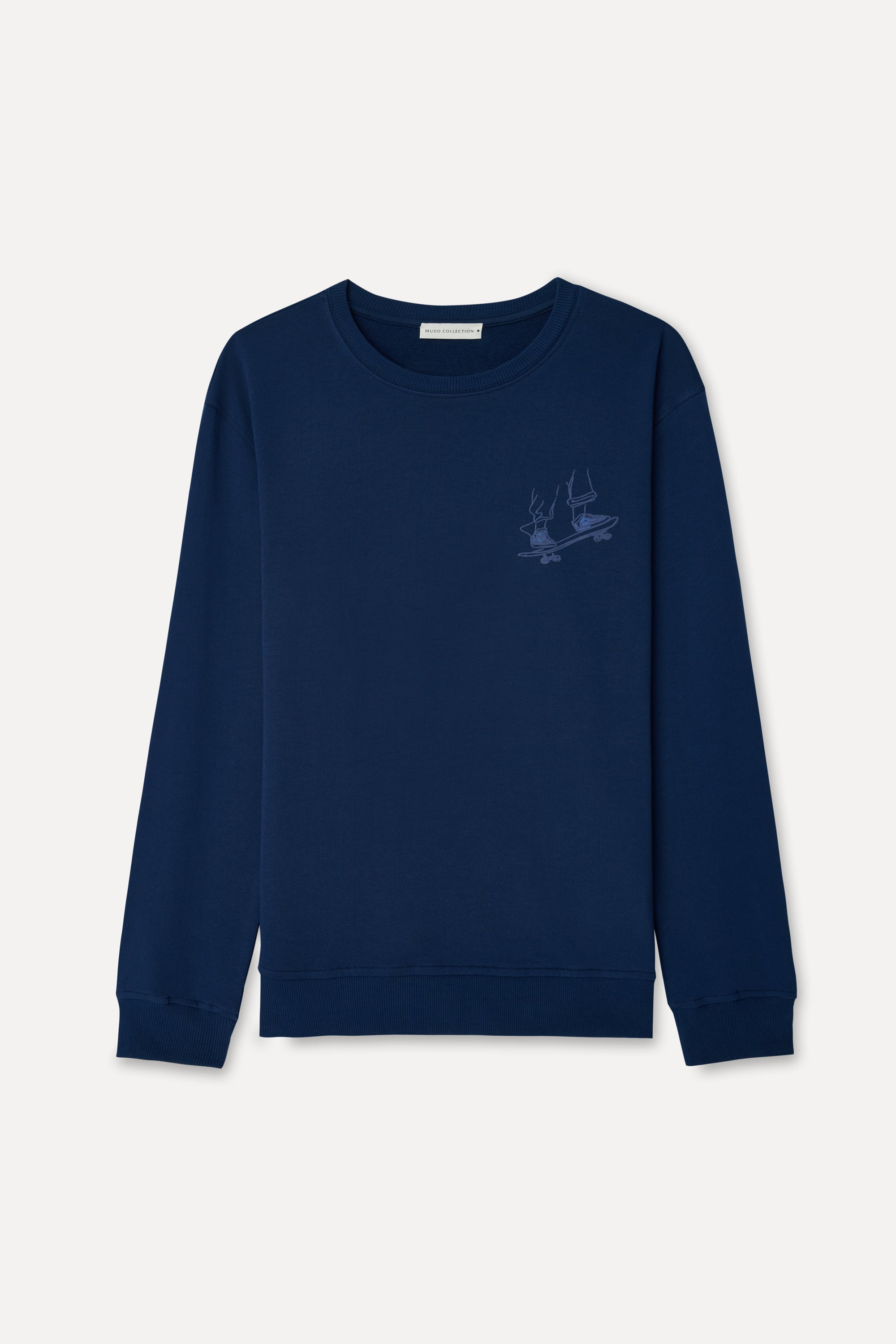 Erkek Lacivert Nakışlı Comfort Fit Bisiklet Yaka Sweatshirt