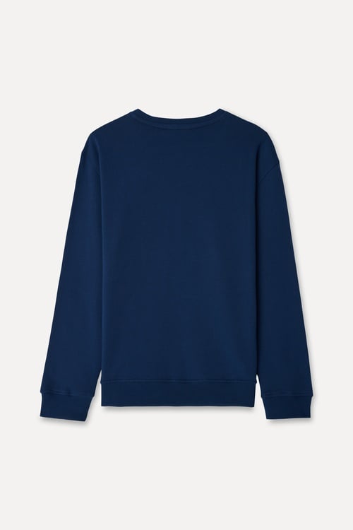 Erkek Lacivert Nakışlı Comfort Fit Bisiklet Yaka Sweatshirt