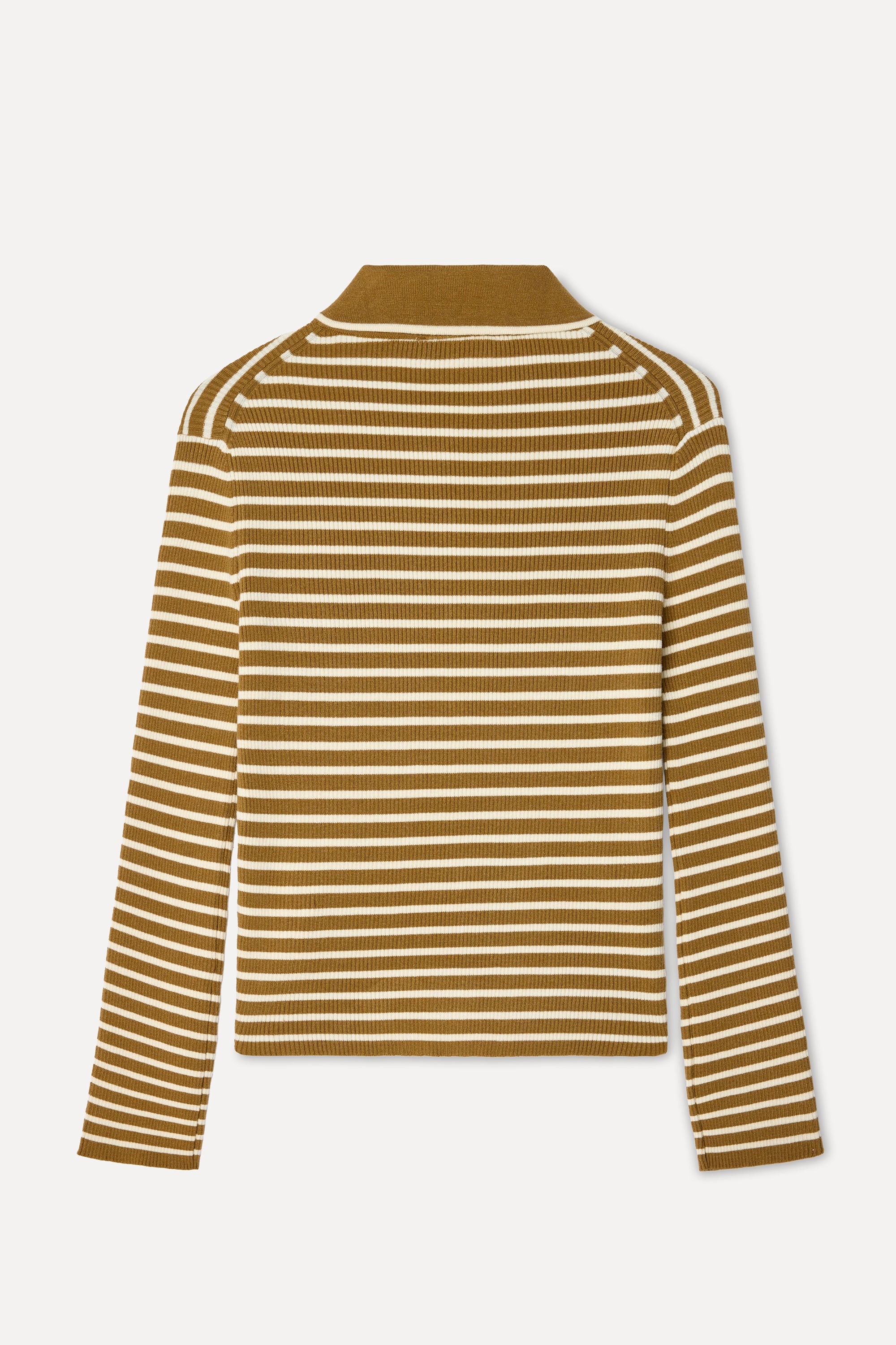 Kadın Bej Rengi Çizgili Fitted Polo Yaka Hırka
