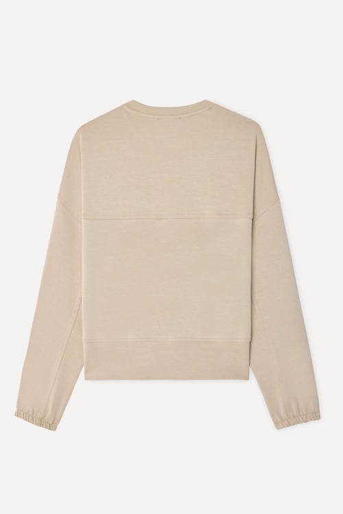  Kadın Bej Rengi Loose Fit Bisiklet Yaka Sweatshirt