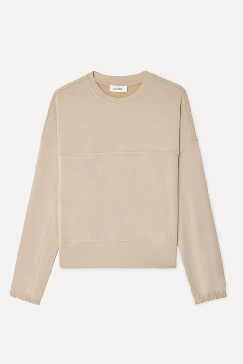 Kadın Bej Rengi Loose Fit Bisiklet Yaka Sweatshirt