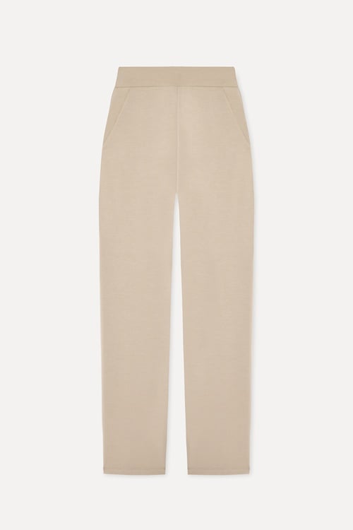  Kadın Bej Straight Fit Modal Karışımlı Pantolon
