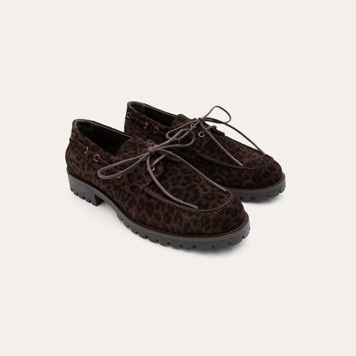 Kadın Kahverengi Desenli Bağcıklı Loafer Ayakkabı