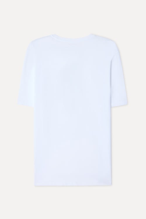 Erkek Beyaz Baskılı Bisiklet Yaka T-Shirt