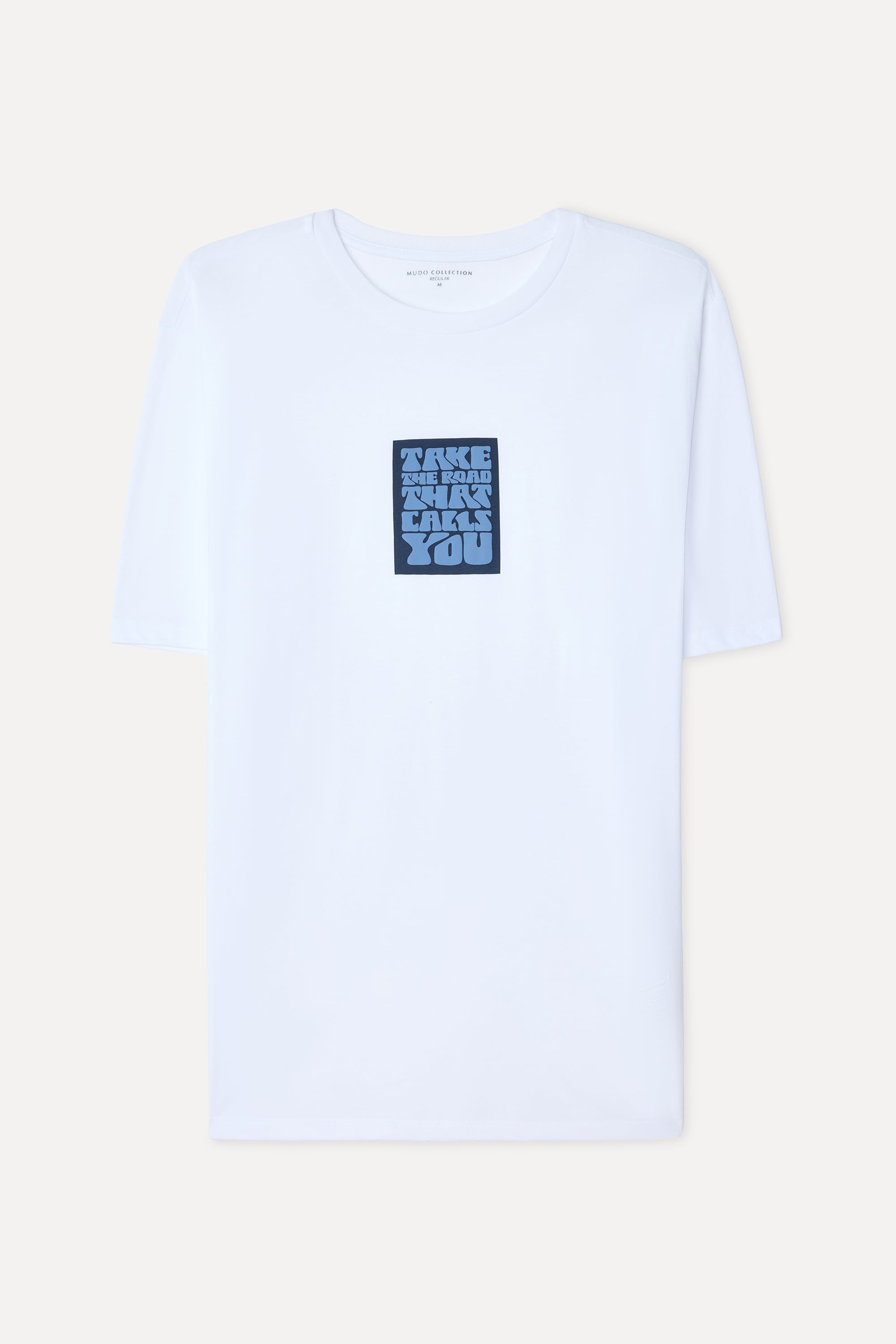 Erkek Beyaz Baskılı Bisiklet Yaka T-Shirt