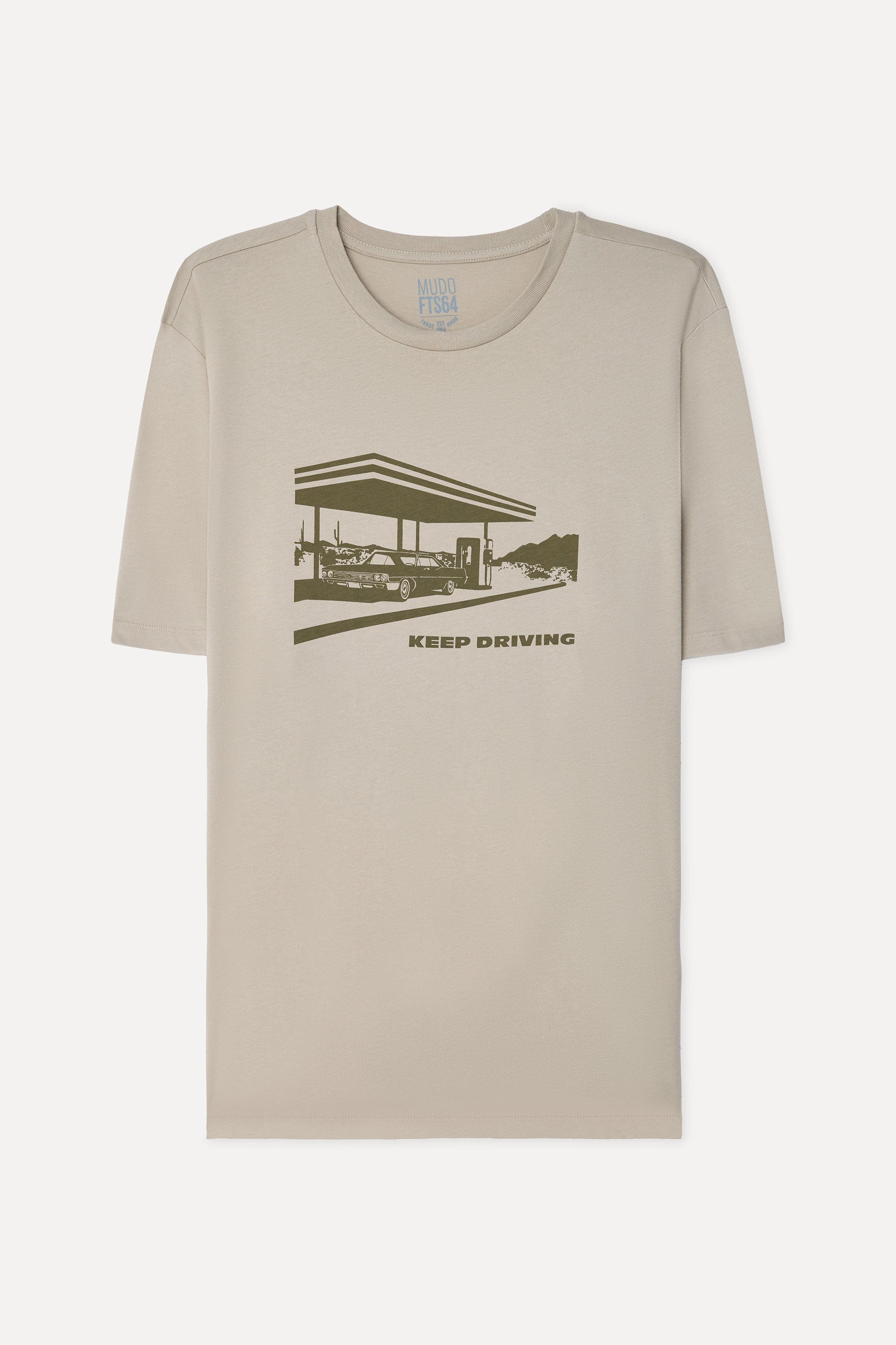 Erkek Taş Rengi Baskılı Bisiklet Yaka T-Shirt