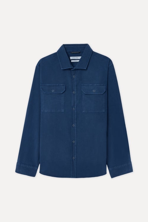 Erkek Lacivert Comfort Fit Çift Cepli Uzun Kollu Gömlek
