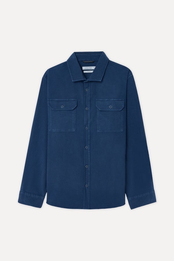 Erkek Lacivert Comfort Fit Çift Cepli Uzun Kollu Gömlek