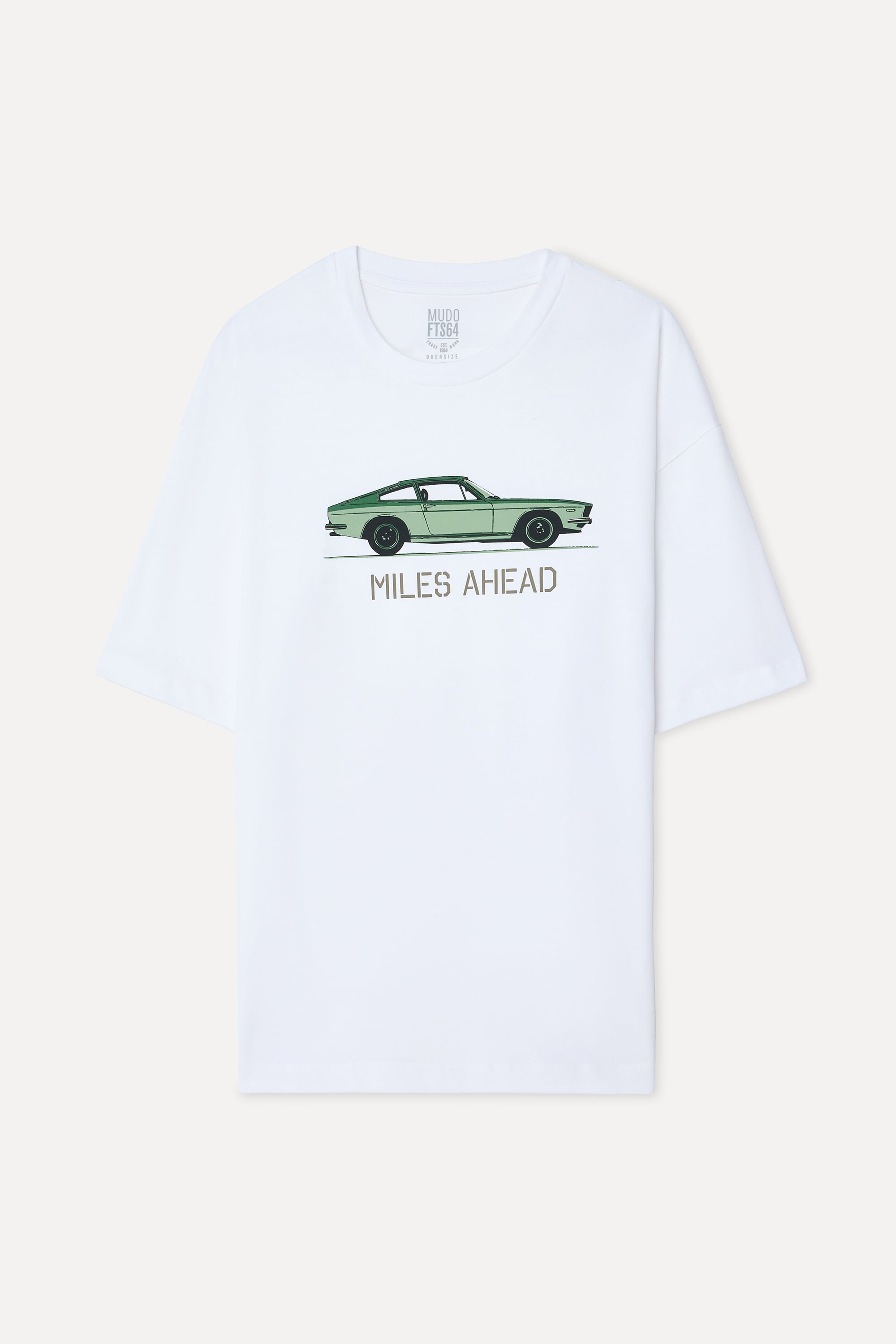 Erkek Beyaz Baskılı Oversize Bisiklet Yaka T-Shirt