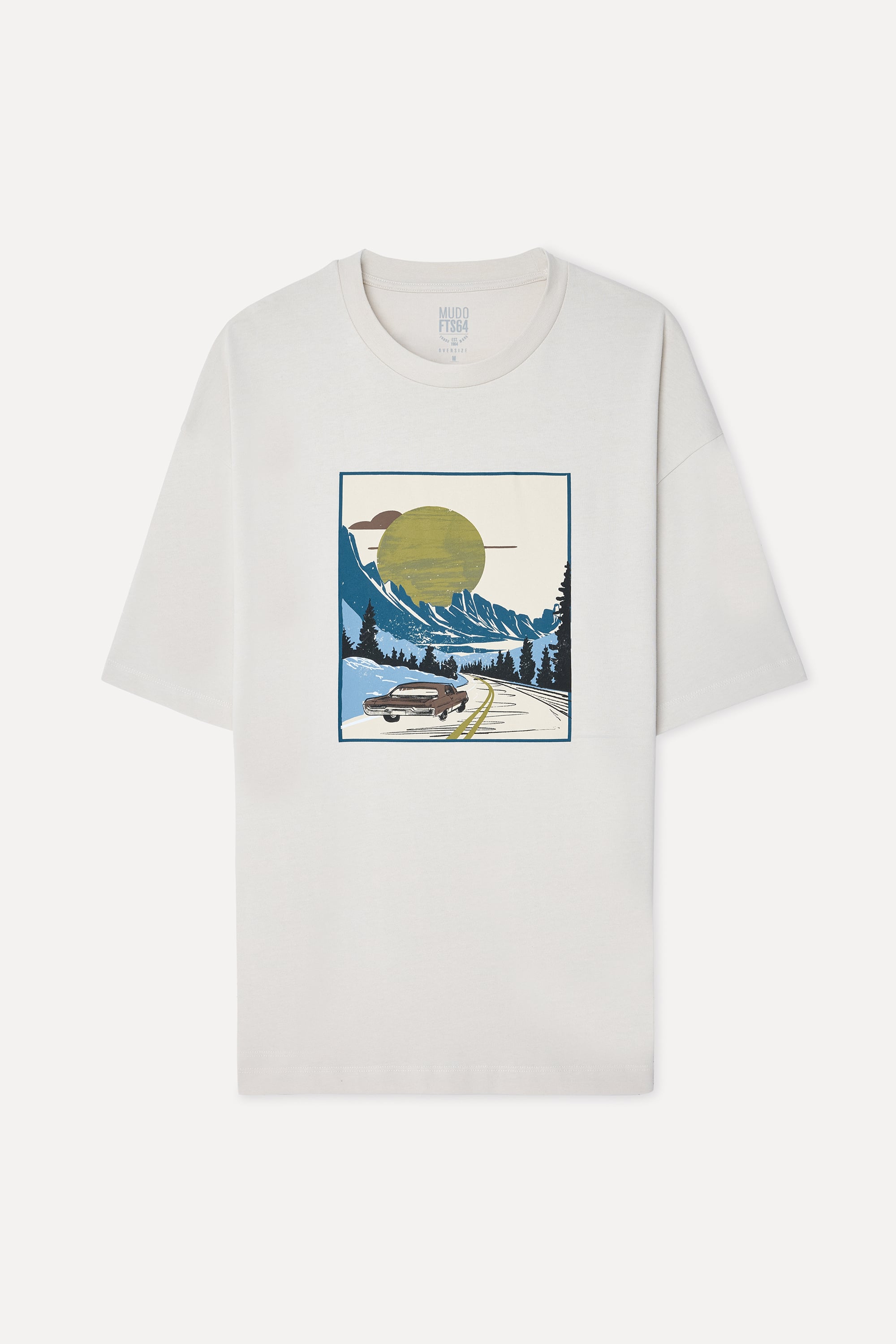 Erkek Beyaz Baskılı Oversize Bisiklet Yaka T-Shirt