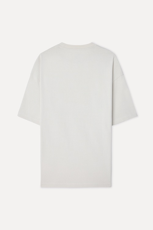 Erkek Beyaz Baskılı Oversize Bisiklet Yaka T-Shirt