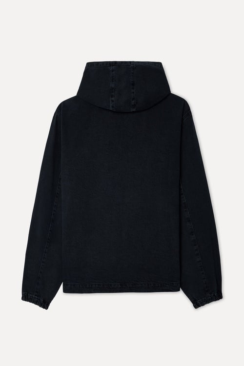 Erkek Siyah Oversize Fermuarlı Kapüşonlu Ceket