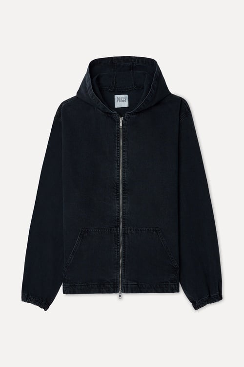 Erkek Siyah Oversize Fermuarlı Kapüşonlu Ceket