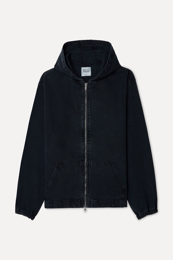 Erkek Siyah Oversize Fermuarlı Kapüşonlu Ceket
