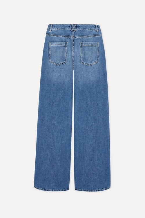 Kadın İndigo Wide Leg Jean Pantolon