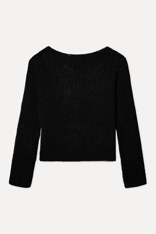 Kadın Siyah Loose Fit Kayık Yaka Kazak