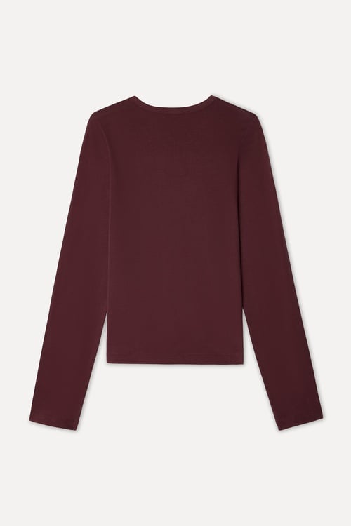 Kadın Bordo Açık Yaka Uzun Kollu T-Shirt