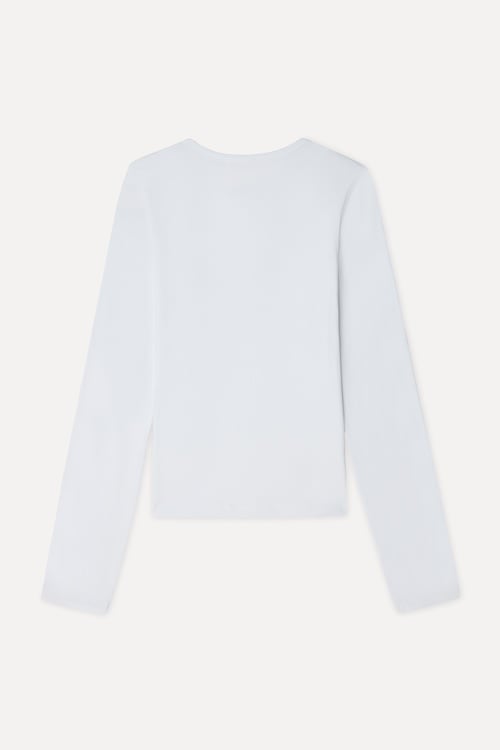 Kadın Beyaz Açık Yaka Uzun Kollu T-Shirt