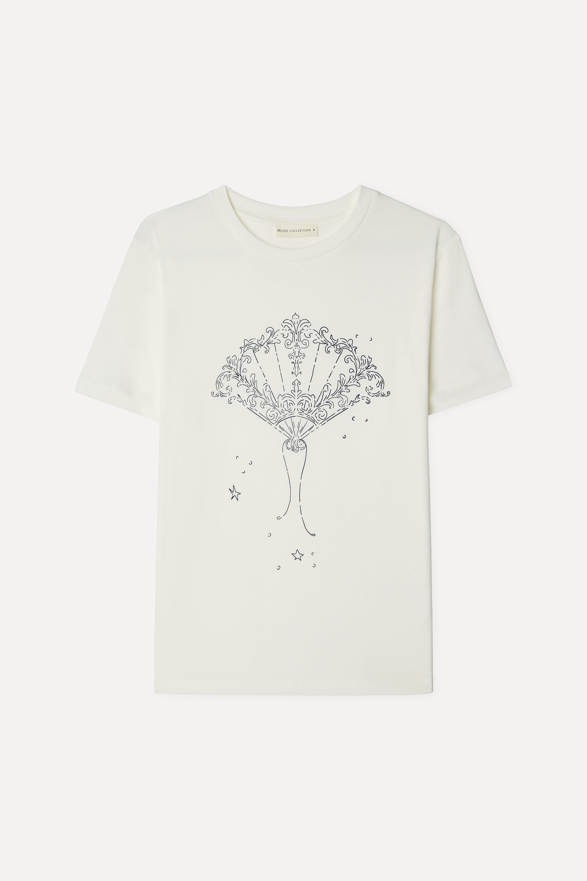 Kadın Kırık Beyaz Baskılı Bisiklet Yaka T-Shirt