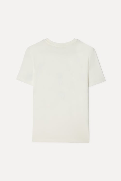 Kadın Kırık Beyaz Baskılı Bisiklet Yaka T-Shirt