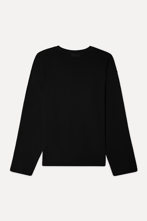  Kadın Siyah Loose Fit Bisiklet Yaka Uzun Kollu T-shirt